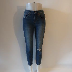 Womens Pistola Blue Distressed Raw Hem Straight Denim Jeans 25 *